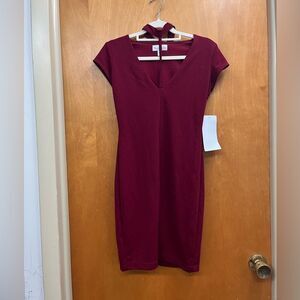 Honey and Rosie Deep Red V-Neck Mini Dress